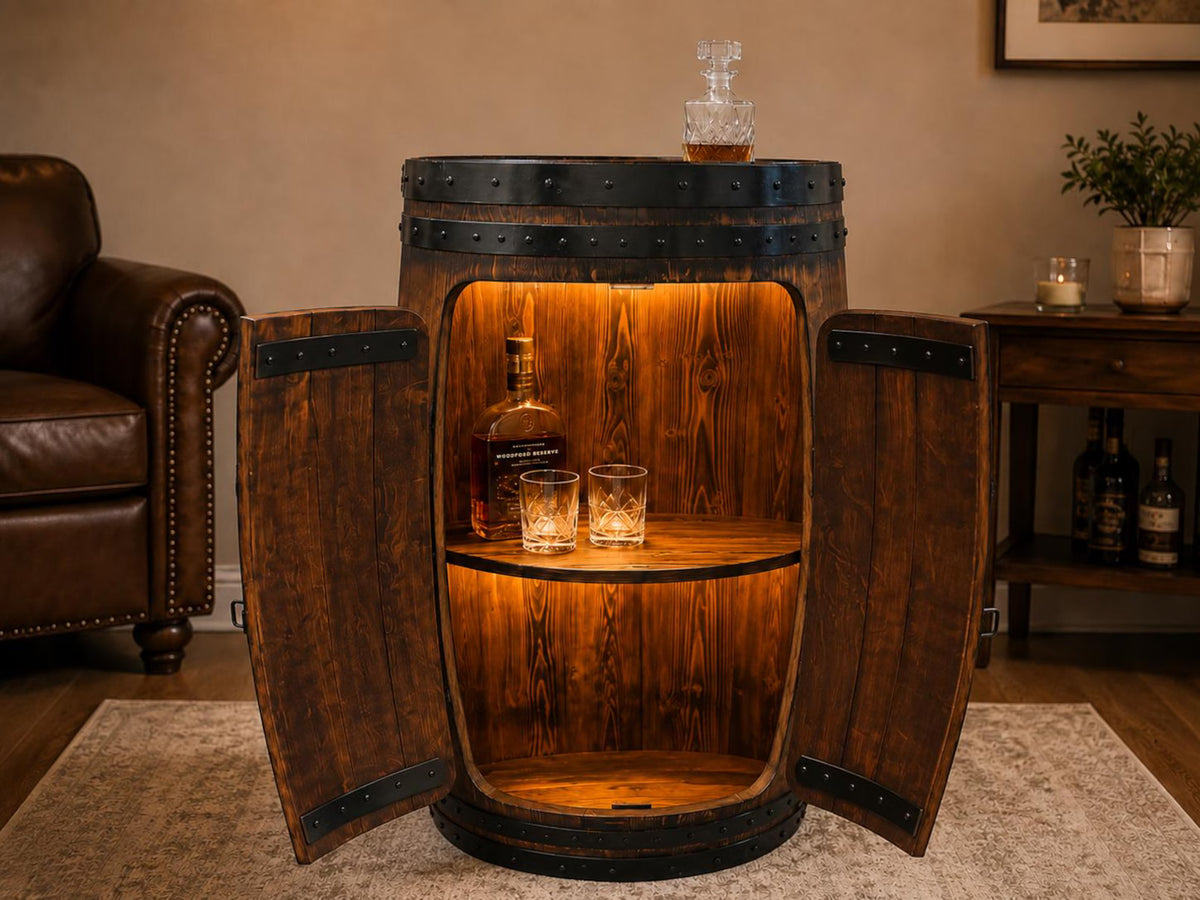 The Reserve — Half Barrel Whiskey Cabinet