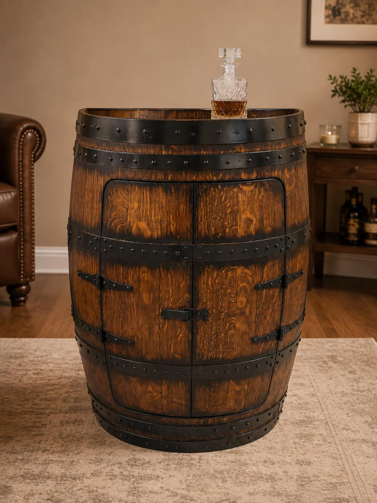 The Reserve — Half Barrel Whiskey Cabinet