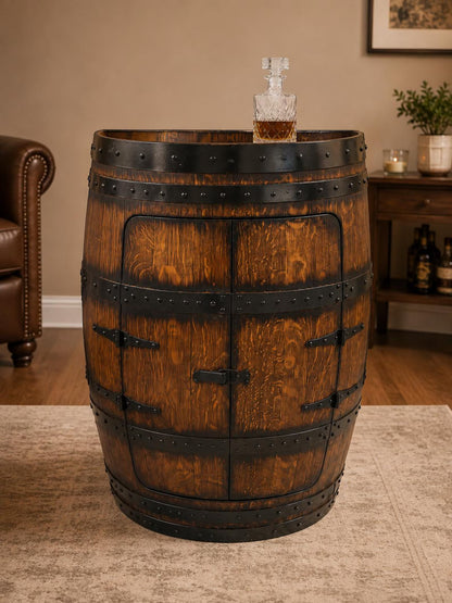 The Reserve — Half Barrel Whiskey Cabinet
