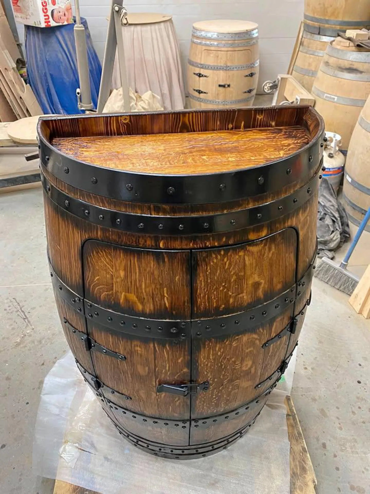 The Reserve — Half Barrel Whiskey Cabinet