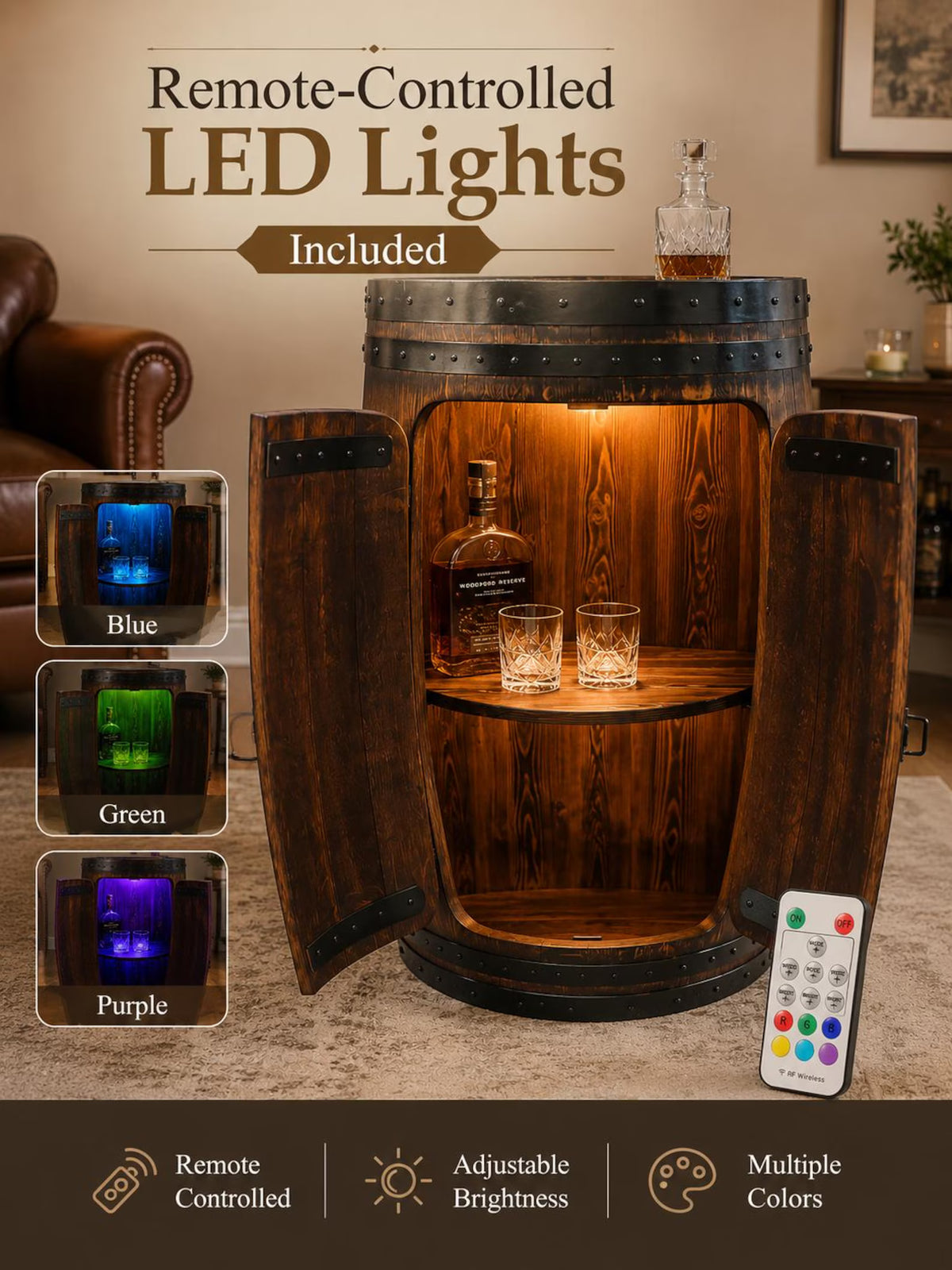The Reserve — Half Barrel Whiskey Cabinet
